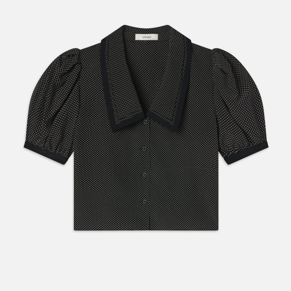 FRAME The Polka Dot Sailor Blouse in Black Multi - small - new with tags